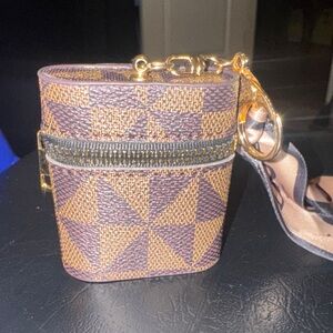 Geometric Patterned Brown and Tan Mini Bag Charm